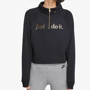 Nike Womens Just Do It Cropped Quarter Zip Funnel Sweatshirt XXL Black Gold
